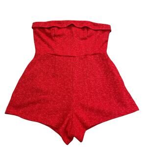 Altar’d State Strapless Tweed Romper Large Red Valentines Day Preppy Classic